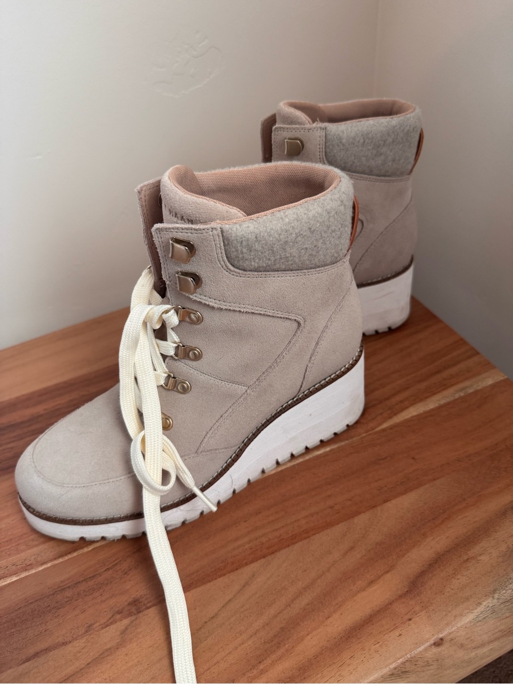 Cole Haan Beige Suede Lace-Up Hiker Boots